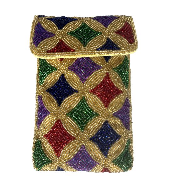 Vtg 80s Neiman Marcus Beaded Small Clutch Multicolor Evening Bag Party Cocktail - Picture 1 of 8